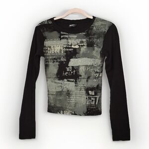 Minga London Open Your Heart Top Womens L Y2K Grunge Sheer Pop Art